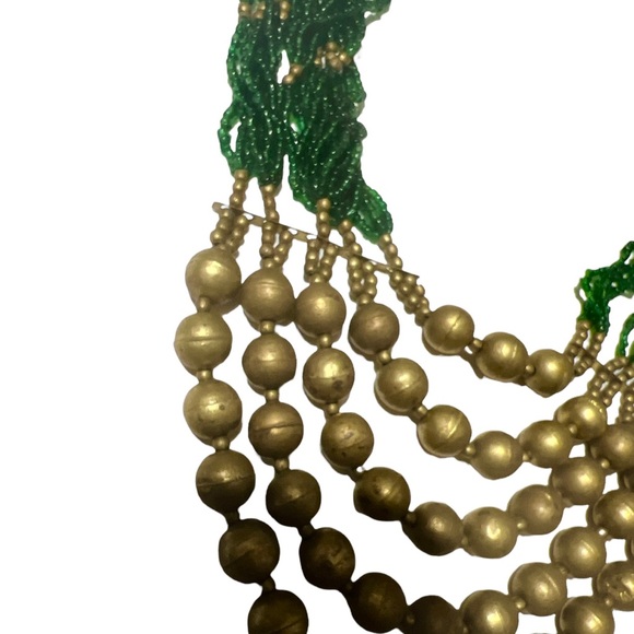 Boho 1970’s Vintage Multi Strand Beaded Necklace , Green/Gold - Picture 2 of 3